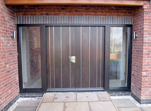 contemporary front door with wooden panels