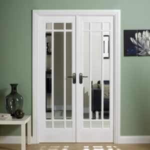 Manhattan sold white primed double doors